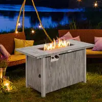 Gracie Oaks Patiojoy 43’’ Propane Fire Pit Table 50,000 Btu Outdoor Propane Gas Fire Table W/ Wood Grain Tabletop Hideaw