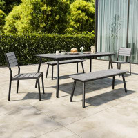 Hokku Designs Rectangular 6 - Person Outdoor Dining Set - Table With Umbrella Hole, 2 Chairs And 2 Benches (Set Of 5)