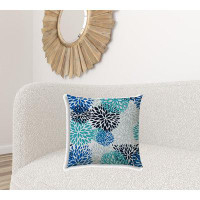 East Urban Home 20" X 20" Blue And White Blown Seam Floral Throw Indoor Outdoor Pillow