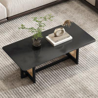 Bay Isle Home™ Black imitation rattan and solid wood coffee table