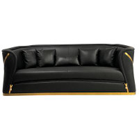 Everly Quinn Petherton Black Napa Leather Sofa