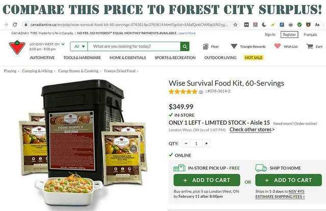 Clearance Deal -- ONLY $199 -- FREEZE DRIED READY WISE EMERGENCY SURVIVAL FOOD - 60 SERVINGS - 25 YEAR SHELF LIFE in Health & Special Needs - Image 2