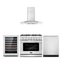 Cosmo 4 Piece Kitchen Package with 36" Freestanding Gas Range  36" Wall Mount Range Hood 24" Built-in Fully Integrated D