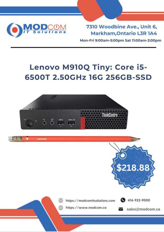 Lenovo Thinkcentre M910Q Tiny Desktop: Core i5-6500T 2.50GHz 16G 256GB-SSD PC Off Lease FOR SALE!!! in Desktop Computers