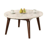 Corrigan Studio ACME Keffer Coffee Table, White Marble & Walnut