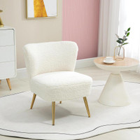 LOUNGE CHAIR FOR BEDROOM LIVING ROOM CHAIR WITH SOFT UPHOLSTERY AND GOLD LEGS WHITE