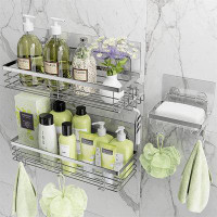 Rebrilliant Dish Holder Shelf With 5 Hooks Bathroom Organizer Basket Kitchen Storage Rack Wall Mounted No Drilling Stain