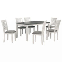 Red Barrel Studio 7-Piece Dining Table Set Wood Dining Table And 6 Upholstered Chairs With Shaped Legs For Dining Room/L