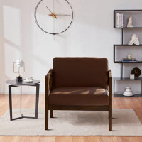 Latitude Run® Vintage style upholstered PU leather armchair with solid wood frame for living room
