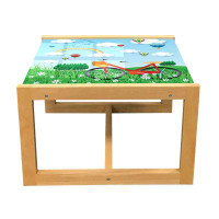 East Urban Home East Urban Home Cartoon Coffee Table, Spring Landscape With Rainbow Clouds Air Balloons And Bicycle On D