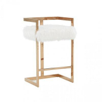 Everly Quinn Pepperell -modern White Faux Fur And Rosegold Counter Stool