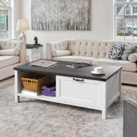 Gracie Oaks Learoy 46" 4 Legs Rectangular Coffee Table With Storage And Drawer For Living Room