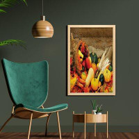 East Urban Home Ambesonne Harvest Wall Art With Frame, Thanksgiving Related Foods Scattered On Wooden Table Vegetables F