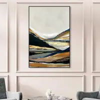 Wynwood Studio "Neutral Rivers", Contemporary Peak Landscape Modern Gold Canvas Wall Art Print For Living Room