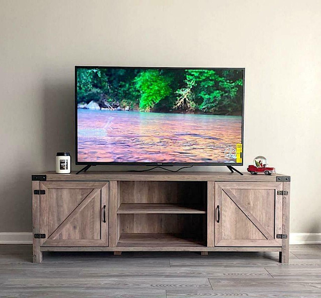 Modern Farmhouse Wood TV Stand Media Console End Side Accent Table Shelves in TV Tables & Entertainment Units