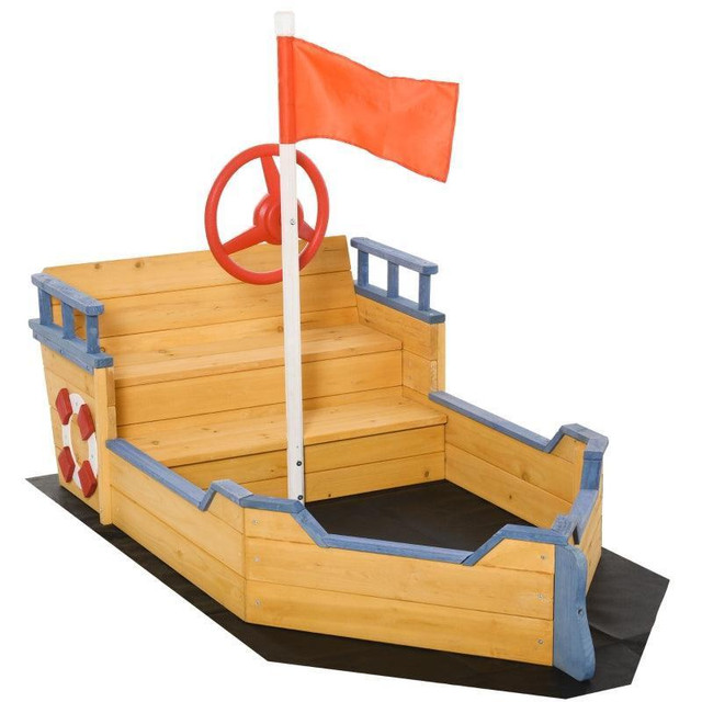KIDS WOODEN SANDBOX PIRATE SHIP SANDBOAT OUTDOOR BACKYARD PLAYSET CHILDREN PLAY STATION in Toys & Games
