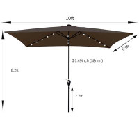 Latitude Run® 10 X 6.5T Rectangular Patio Solar LED Lighted Outdoor Market Umbrellas  With Crank And Push Button Tilt Fo