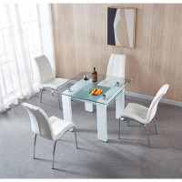 Wrought Studio Elegant Appearance Double-Layer Tempered Glass Dining Table with  Design Leatherette