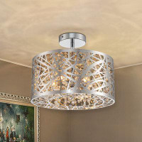 Mercer41 Drum Semi-Flush Mount Ceiling Light with Crystals, 5-Light Stainless Steel Chandeliers for Bedroom