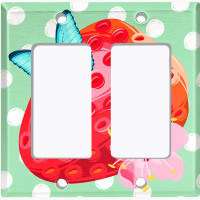 WorldAcc Metal Light Switch Plate Outlet Cover (Red Strawberry Butterfly Polka Dot Green - Single Toggle)