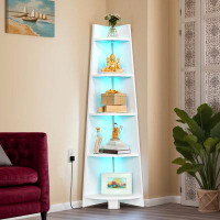 Ebern Designs Corner Bookcase with 5 Display Shelves and Vibrant LED Lighting