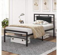 New In Box- MECOR METAL PLATFORM BED IN BLACK/BROWN-- TWIN