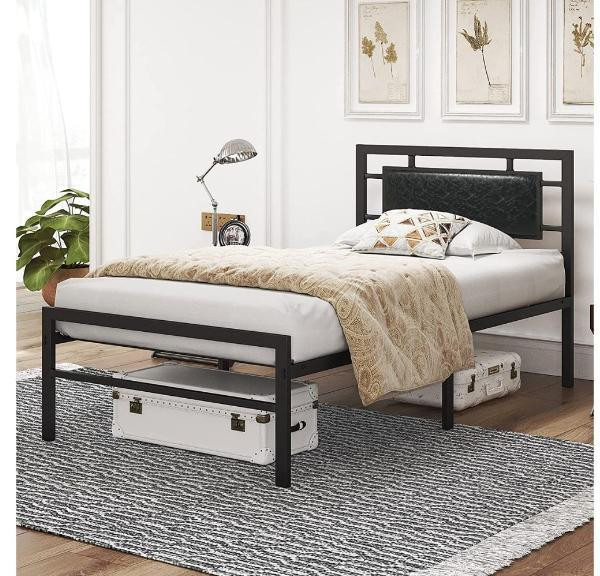 New In Box- MECOR METAL PLATFORM BED IN BLACK/BROWN-- TWIN in Beds & Mattresses