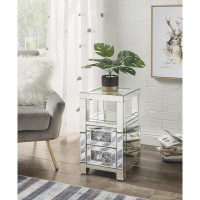 Mercer41 Accent Table, Clear Glass, Mirrored & Faux Diamonds