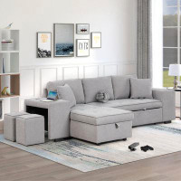 Latitude Run® 104" Pull Out Sectional Sofa With Storage Chaise And 2 Stools, L-Shape Reversible Sleeper Sofa For Living