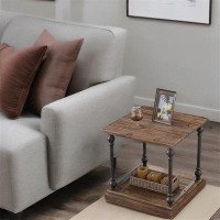 Williston Forge Square End Table, Solid Wood Desktop Metal Stand, End Table For Living Room With Storage