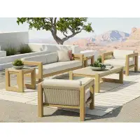 Sunset West Sedona 90" Wide Outdoor Teak Patio Sofa with Cushions