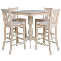 Rosalind Wheeler 5 Piece Square Top Bar Height Dining Set With Four Matching San Remo Bar Height Slat Back Stools