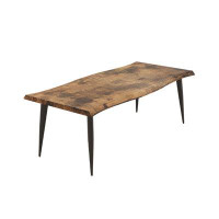 George Oliver Stiltner Rectangular Rustic Natural Walnut Finish MDF Top Coffee Table w/Sturdy Metal Legs for Living Room