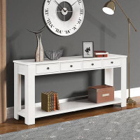Latitude Run® 63" Pine Wood Console Table With 4 Drawers And 1 Bottom Shelf For Entryway Hallway Easy Assembly 63 Inch L