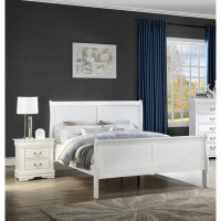 Red Barrel Studio Queen Size Bed White Louis Phillipe Solid Wood 1Pc Bed Bedroom Sleigh Bed Bedroom Furniture