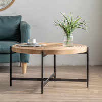 Wenty 33"Modern Thread Design Round Coffee Table ,  MDF  Table Top With Cross Legs Metal Base