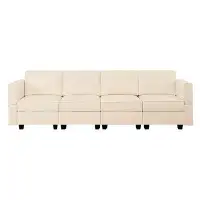 Ebern Designs Modular Sofa Couch with Storage Seats Sectional Sofa, Air Leather Sofa for Living Room