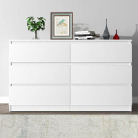 Ebern Designs 6 Drawer Chest Of Dressers,Modern Wooden Dresser Chest White