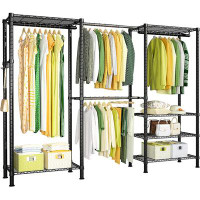 Rebrilliant Heavy Duty Closet Garment Rack, 6 Tiers Adjustable Metal Freestanding Expandable Clothing Storage With 4 Han