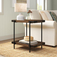 Sand & Stable™ Sebastianne 27" Wide Industrial Rustic Solid Wood Metal Rectangular Side Table With Shelf