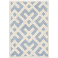 Ebern Designs Teresita Sanaz Geometric Hand-Tufted Wool Blue/Ivory Rug