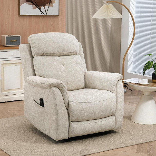 MANUAL RECLINER CHAIR WITH VIBRATION MASSAGE, RECLINING CHAIR FOR LIVING ROOM WITH SIDE POCKETS, BEIGE in Chairs & Recliners - Image 2