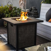 Ebern Designs Mokena 25" H x 28" W Propane Outdoor Square Fire Pit Table with Lava Rocks and Cover Lid