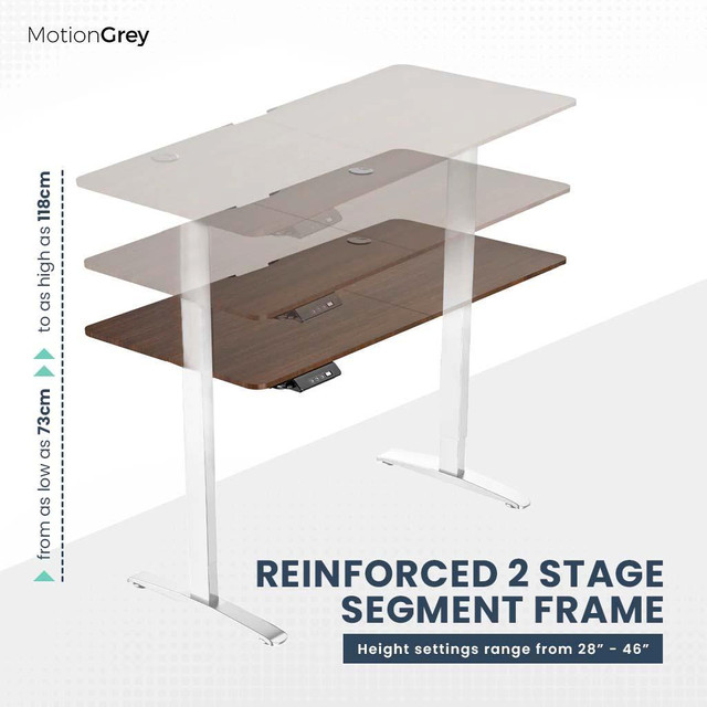 MotionGrey - Electric Motor Ergonomic Height Adjustable Sit to Standing Desk - White Frame (55x24 Top) in Desks - Image 3