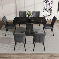 Ivy Bronx Janece 7 - Piece Dining Set with Top Leather Upholstered Dining Chairs