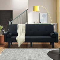 Latitude Run® Latitude Run® 71" Square Arm Futon Convertible Sofa Bed For Home Office, 2 Pillows, Black