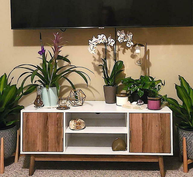 Wood TV Stand Media Console End Side Accent Table Bookshelf Shelves  Mid Century Modern Scandi in TV Tables & Entertainment Units