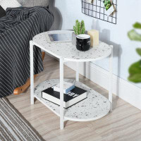 Wrought Studio End Table 24" 2-Tiers Oval Nightstand, Modern Marble Small Table Coffee Tea Sofa Table For Living Room In