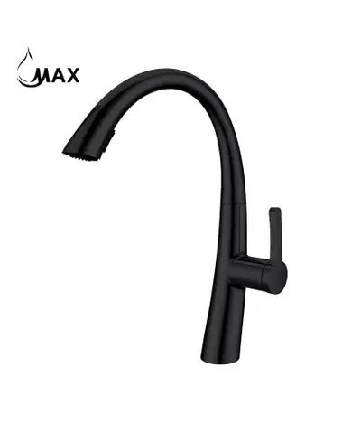Pull-Out Single Handle Kitchen Faucet High-Arc Gooseneck 16 In Matte Black Finish