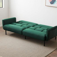 Ivy Bronx Ivy Bronx Sofa Bed With Box Tufting And Removable Arms, Green Velvet